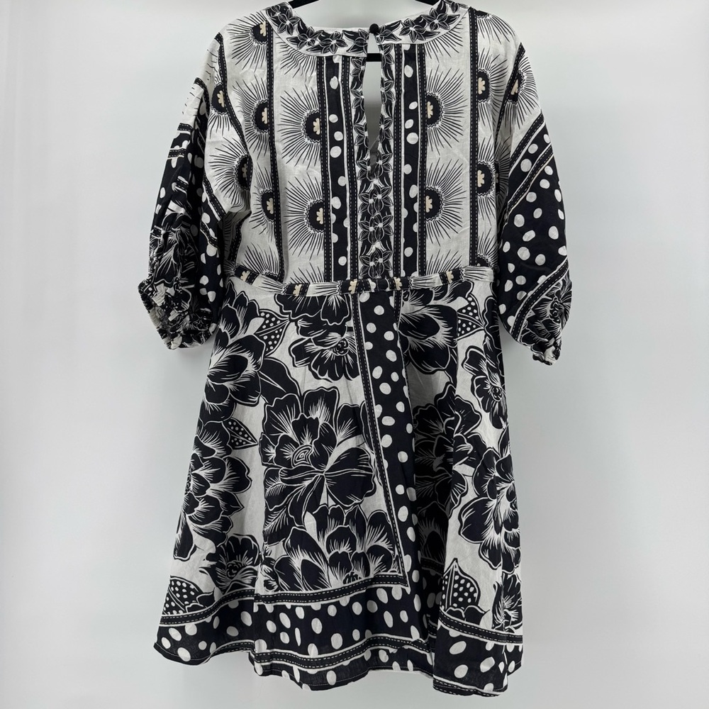 Anthropologie Farm Rio linen Puff-Sleeve Mini Dress adjustable waist Sz S NWT - Picture 6 of 13